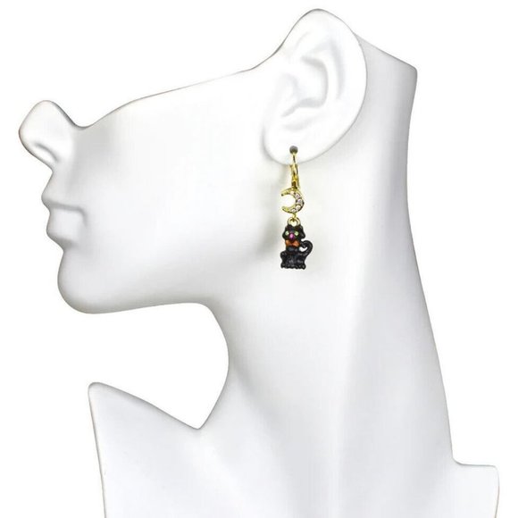 ๐๐๐๐๐ ๐
๐๐๐๐ BLACK CAT Familiar LeverBack Earrings GoldTone Halloween - Picture 2 of 8